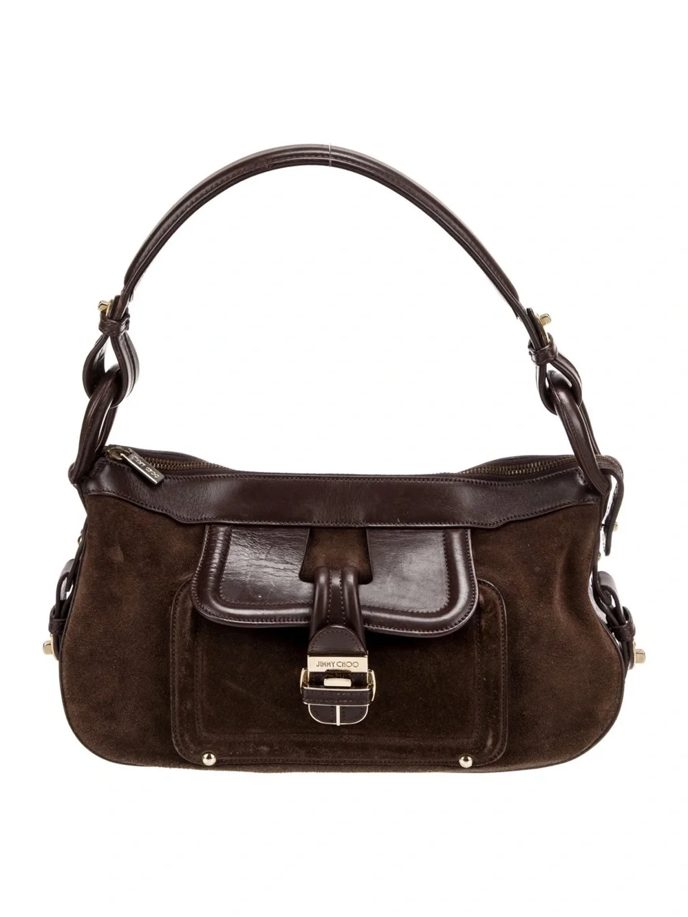 Jimmy Choo Dark Brown Suede & Leather Shoulder Bag